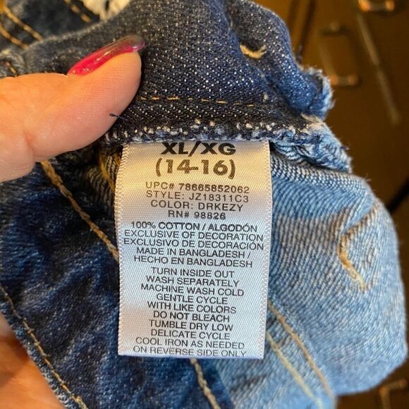 Jordache Girls Size XL 14-16 Blue Denim Lace Accents Bib Shorts Overalls - Picture 9 of 9